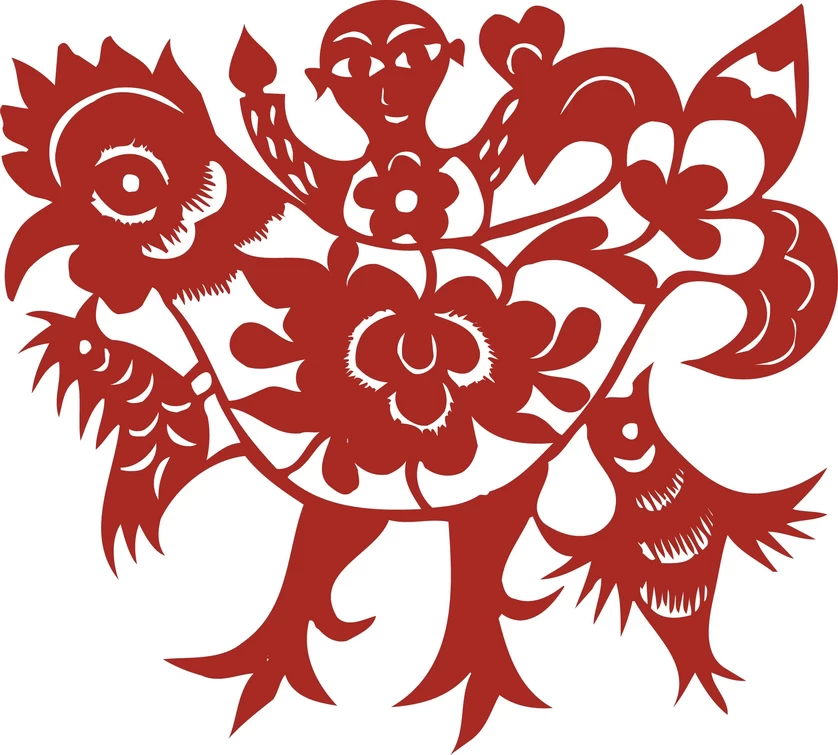 中国风中式传统喜庆民俗人物动物窗花剪纸插画边框AI矢量PNG素材【1377】